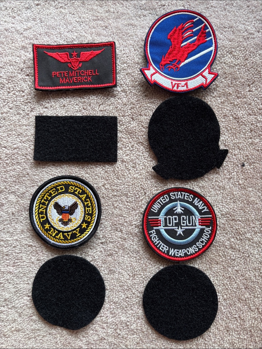 Top Gun & Navy Embroidered Patch Set - Red, Blue, Black, Yellow - Picture 2 of 3